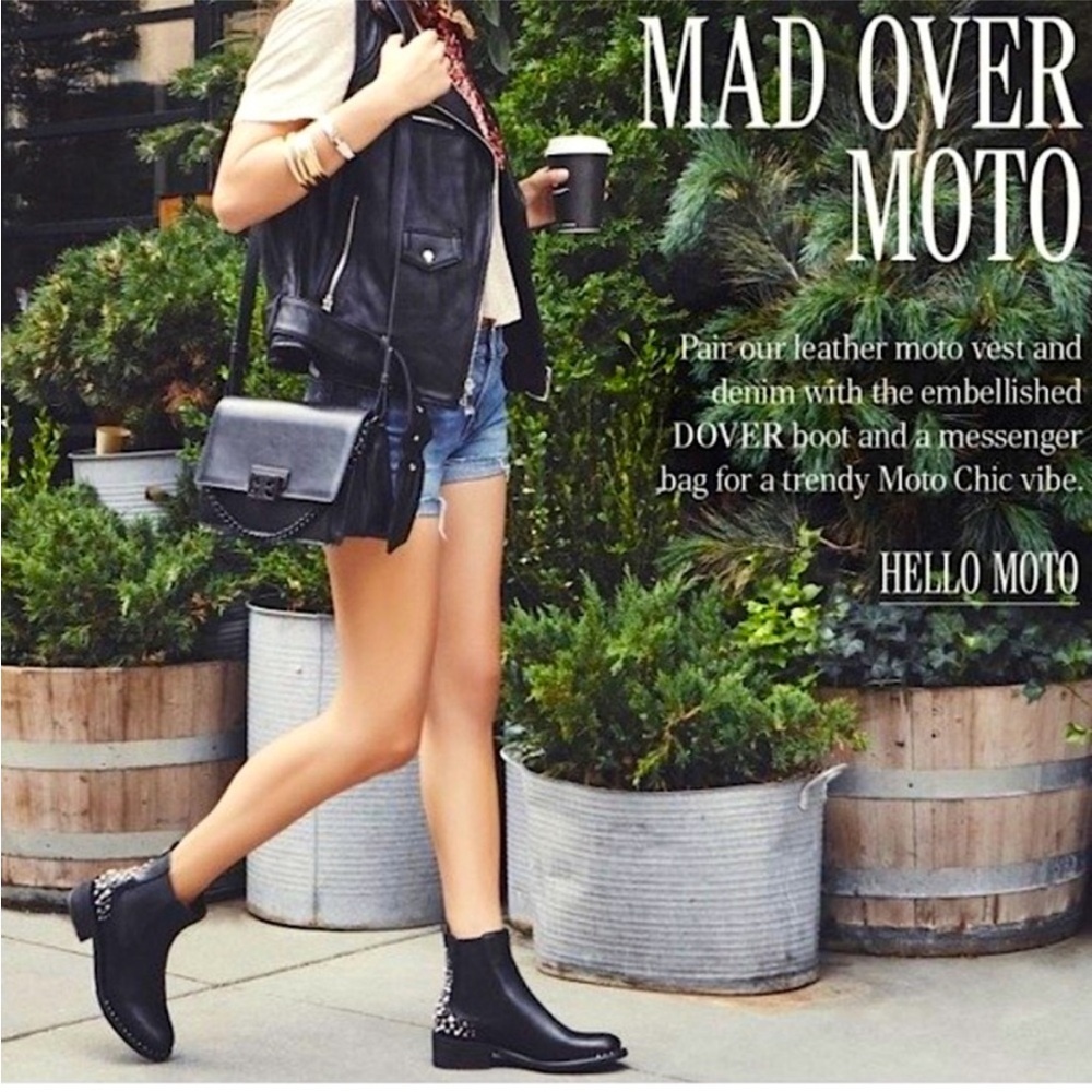 $190 Sam Edelman silver Studded Chelsea Boots Dover Moto Black leather sz 8 - Picture 3 of 15